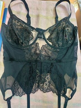 Black Sheer Bustier with Garter Straps Adore Me Lynn bustier corset lace 2X NWT